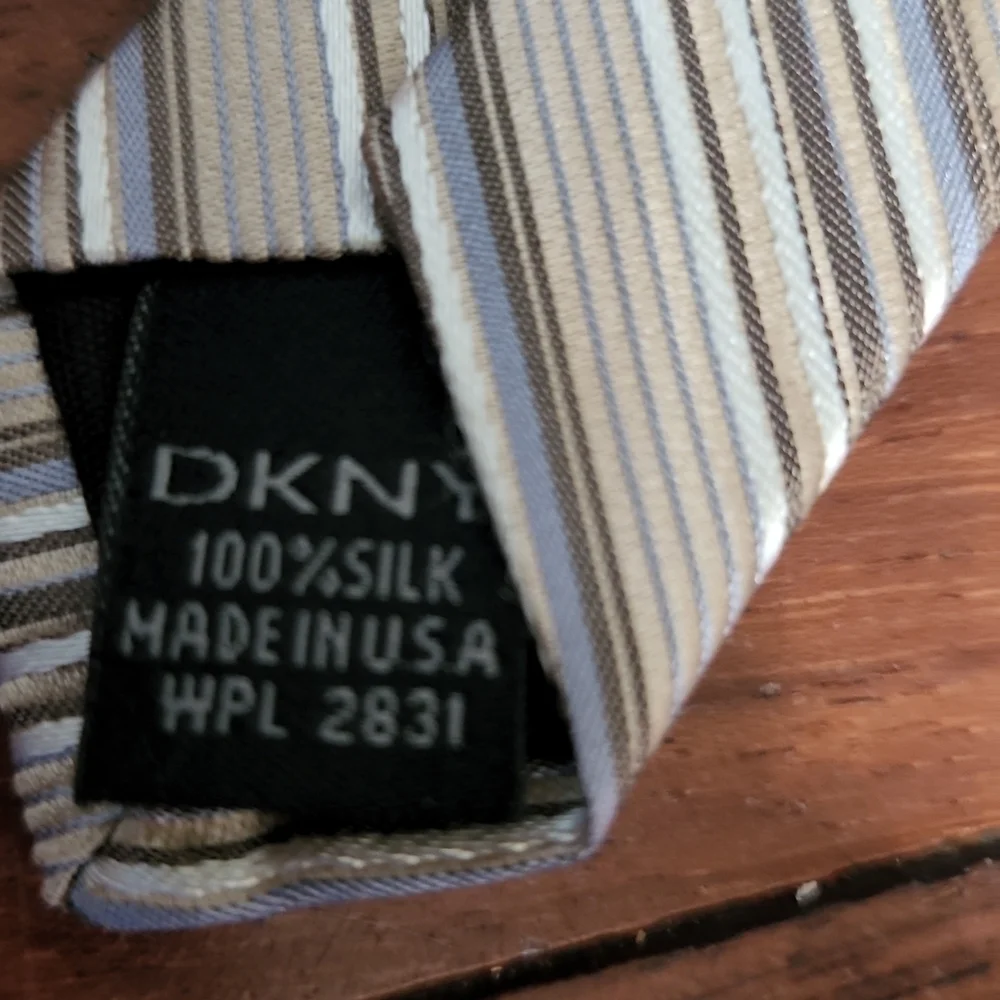DKNY 100% Silk Neck Tie Silver Brown Stripped Made in USA